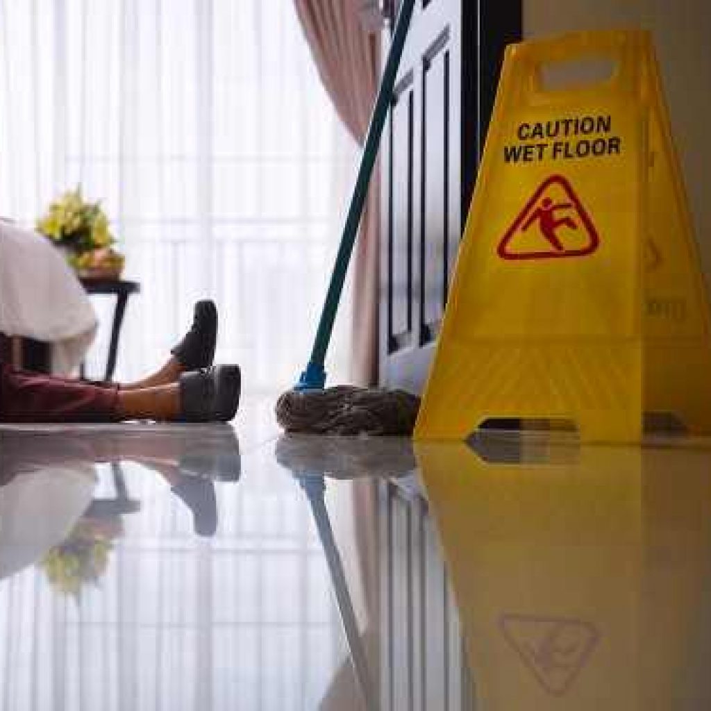 What is important to know if I fall and get injured on a wet floor?