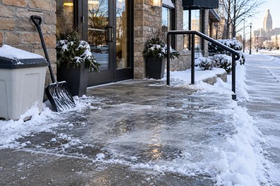 Icy sidewalk outside a Buffalo building